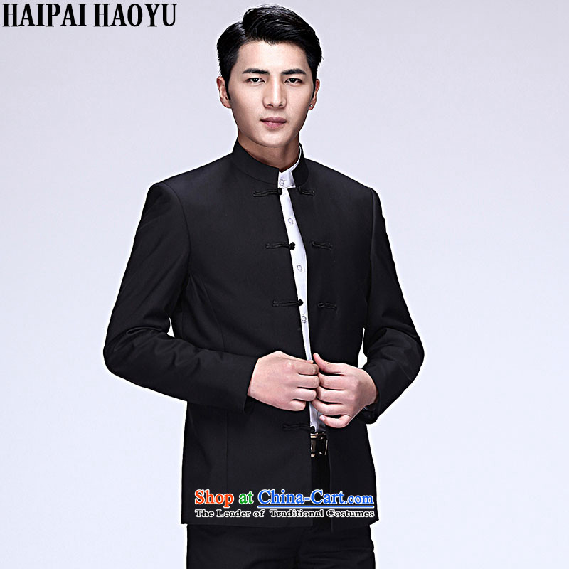  China China wind HAIPAIHAOYU collar suit Male Tang Dynasty Chinese tunic Sau San business and leisure single jacket black T-shirt with single tang no dragon design L/170,HAIPAIHAOYU,,, shopping on the Internet