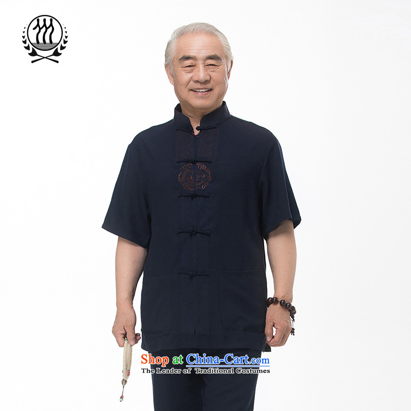 In the summer of older persons in the Tang dynasty men linen short sleeve packaged ethnic Korean jogging service pack half sleeve shirt dad cotton linen package 968 gray-blue L/175, kit and thre gesaxing line () , , , shopping on the Internet