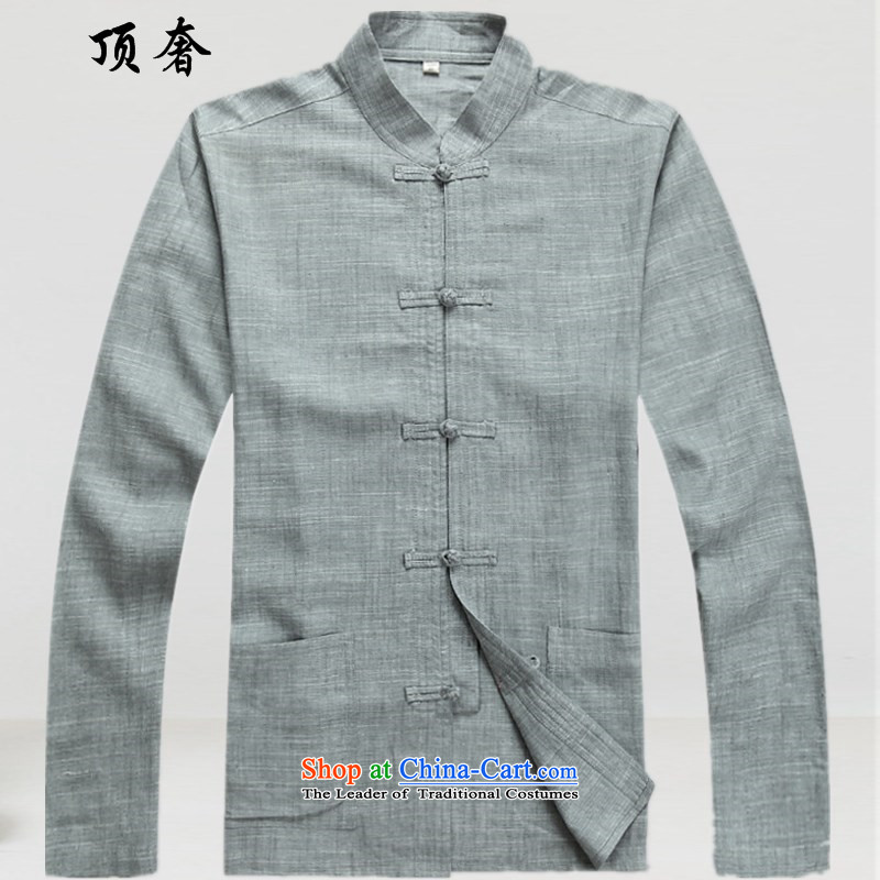 Top luxury linen, Low Men long-sleeved blouses tang of older persons in the Tang Dynasty Package loose cotton linen Tang Dynasty Package for older larger gray casual clothing Han-Cheong Wa gray suit 40/175, top luxury shopping on the Internet has been pre