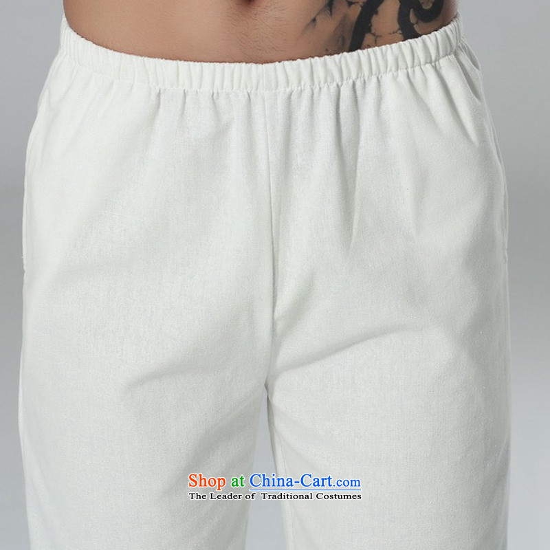 In accordance with the new fuser men elastic waist pure color Tang dynasty casual pants straight legged pants foot kept their mouths shut-chi trousers LGD/P0014#  3XL, White in accordance with the fuser has been pressed shopping on the Internet