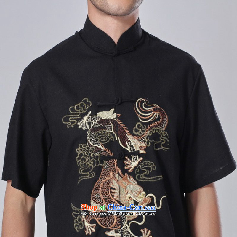 In accordance with the love of a new summer l men of ethnic improved shirt collar single row detained embroidery father short-sleeved replacing Tang blouses Lgd/m0057# -A black 3XL, according to love l , , , shopping on the Internet