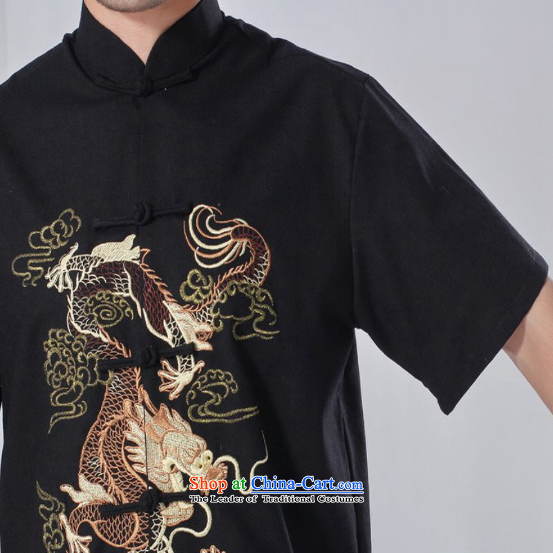 In accordance with the love of a new summer l men of ethnic improved shirt collar single row detained embroidery father short-sleeved replacing Tang blouses Lgd/m0057# -A black 3XL, according to love l , , , shopping on the Internet