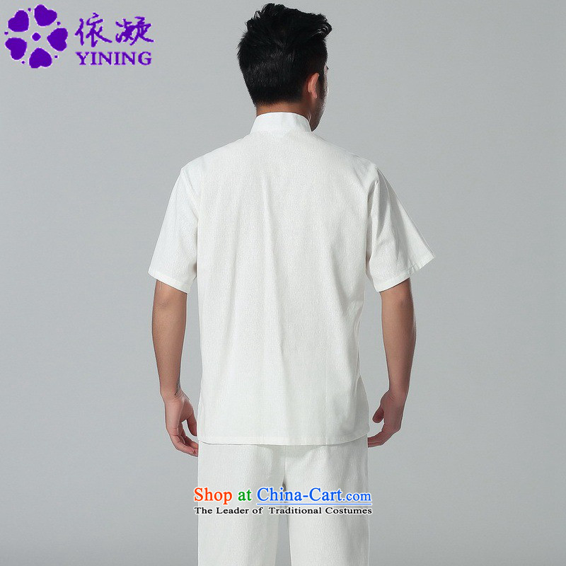 In accordance with the new summer gel men of ethnic improved shirt collar single row detained embroidery father short-sleeved replacing Tang blouses LGD/M0057#  3XL, White in accordance with the fuser has been pressed shopping on the Internet