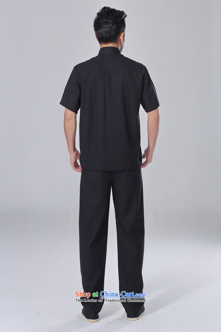 In accordance with the love of Chinese New summer l improved Tang Dynasty Mock-Neck Shirt + embroidery casual pants short-sleeved Tang Dynasty Package LGD/AB0001# -A black M picture, prices, brand platters! The elections are supplied in the national character of distribution, so action, buy now enjoy more preferential! As soon as possible.