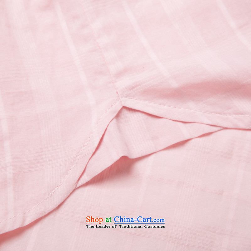 Summer genuine men 9 cuff cotton linen short-sleeved blouses Tang V-neck disc tie kit and cotton linen men short-sleeved T-shirt ethnic men 9 cuff cotton linen Tang dynasty meat pink XL/180, thre line (gesaxing and Tobago) , , , shopping on the Internet