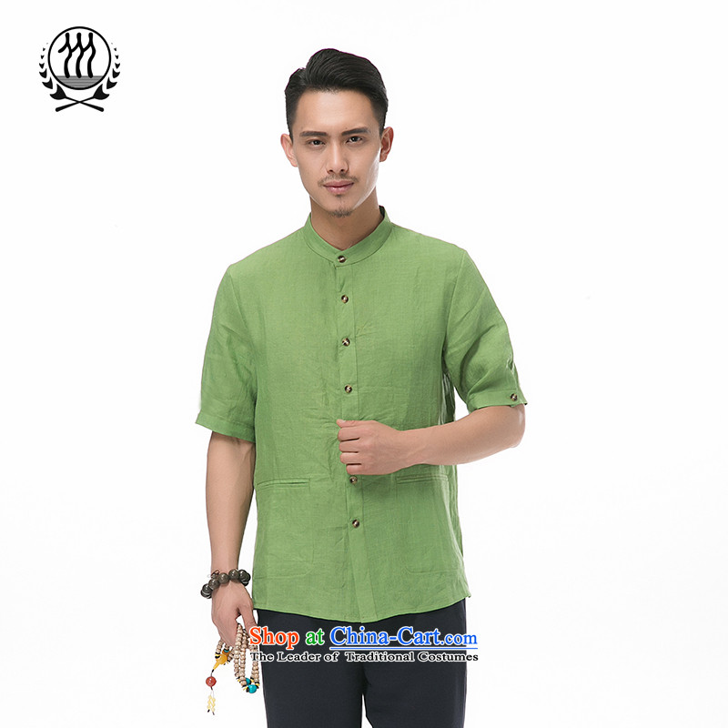 A new summer products men cotton linen short-sleeved shirt collar Chinese men coin cotton linen short-sleeved T-shirt China wind men 7 cuff short-sleeved Tang installed optional XXXL/190, Army Green Line (gesaxing Bosnia and thre) , , , shopping on the In