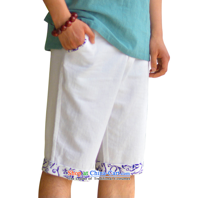 Hill People Movement China wind linen pants cotton linen summer Capri male White XL