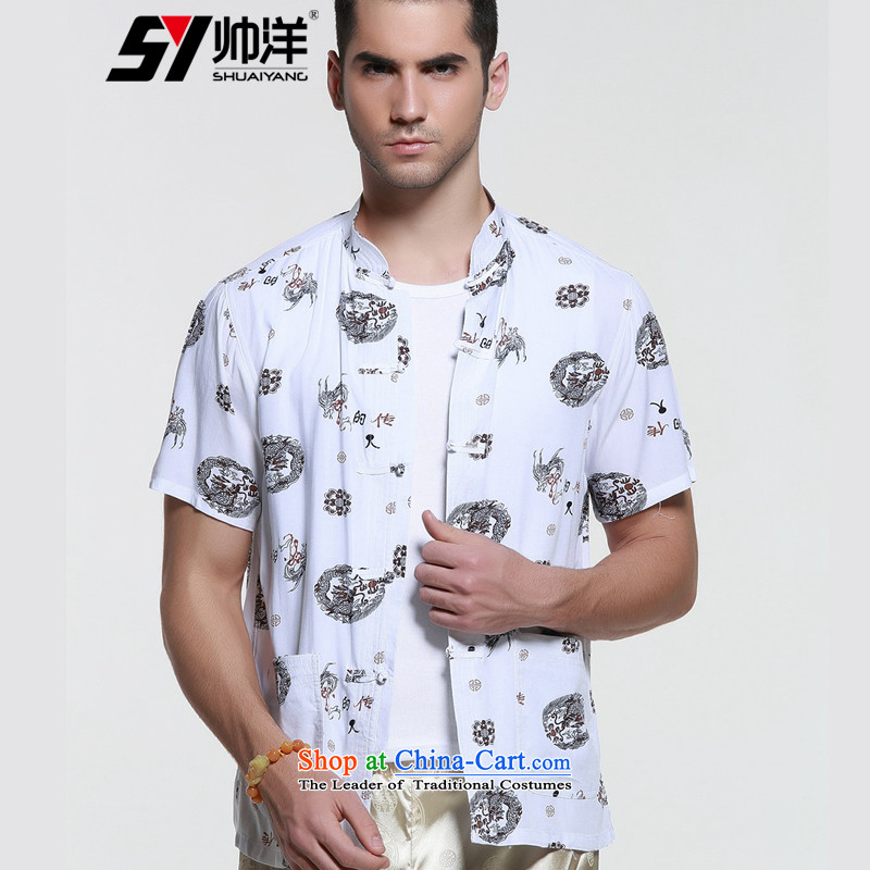 The new 2015 Yang Shuai men short-sleeved shirt Tang dynasty China wind male summer Mock-neck shirt, dark brown retro male Chinese pattern 41/180, Shuai Yang (SHUAIYANG) , , , shopping on the Internet