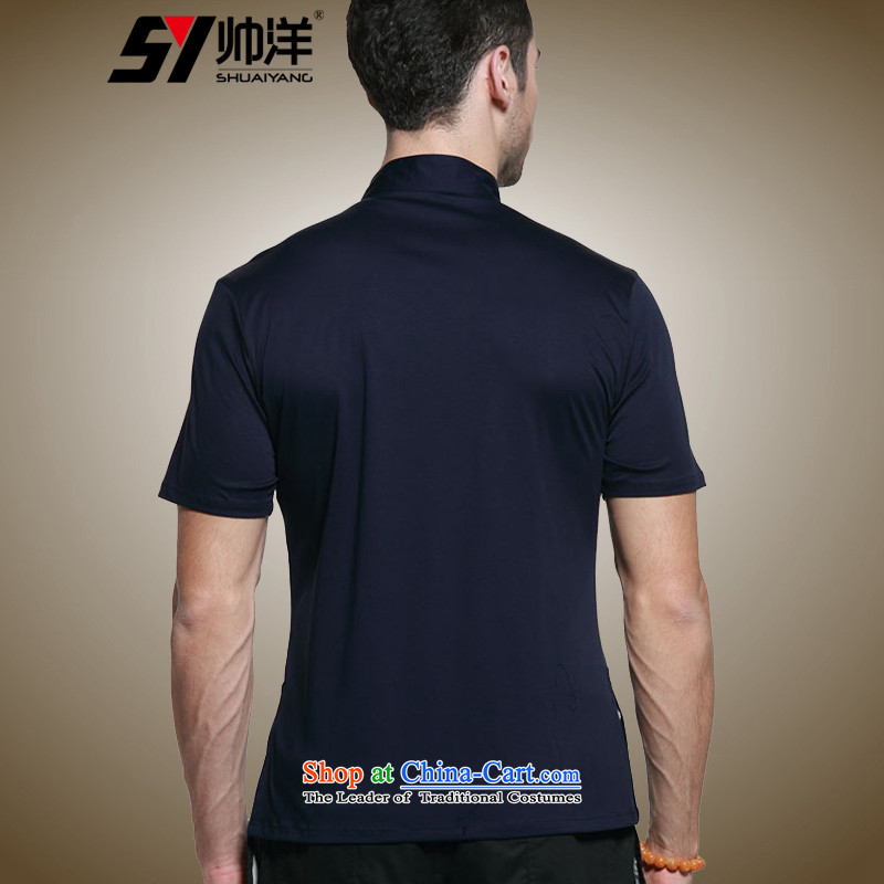 Shuai 2015 Cotton   foreign men short-sleeved T-shirt Tang dynasty China wind men's shirts, micro pop-Chinese clothing summer navy 43/185, Shuai Yang (SHUAIYANG) , , , shopping on the Internet