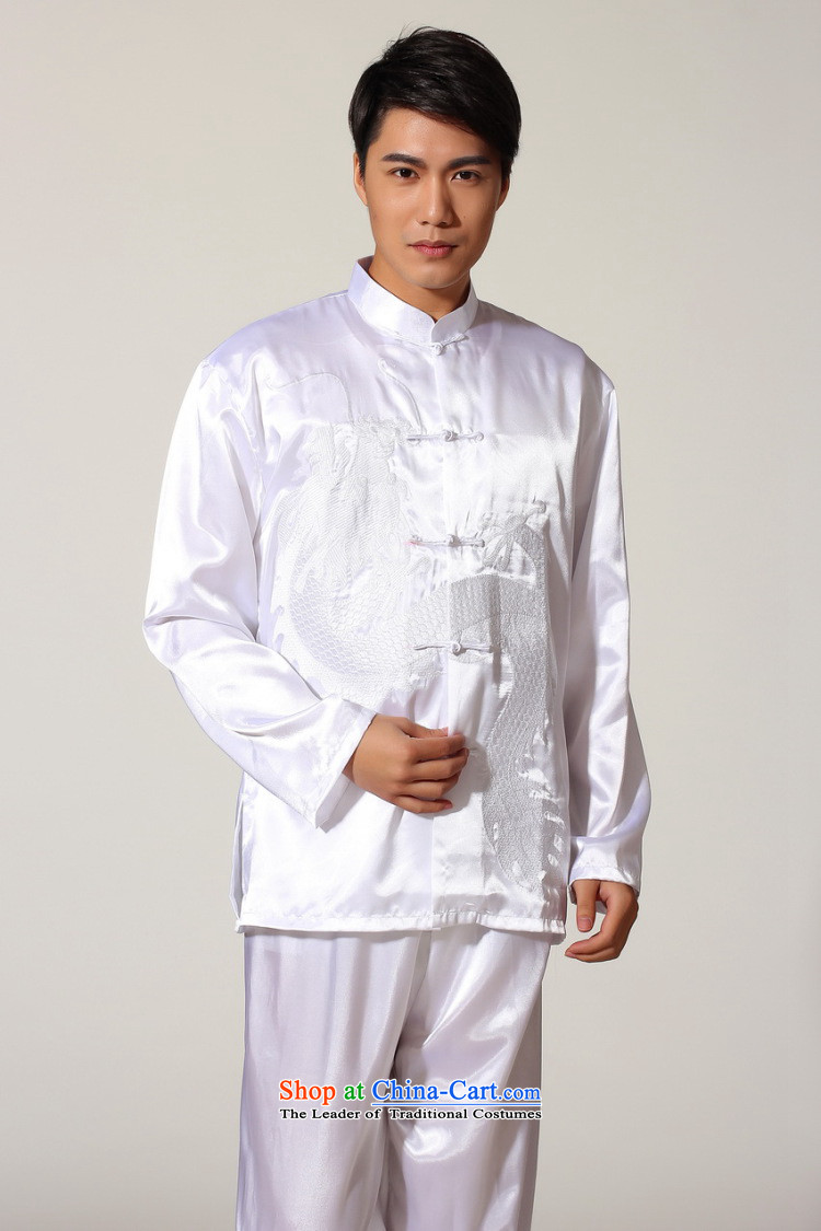 To Jing Ge older men summer Tang dynasty collar silk embroidery Tang Dynasty Chinese Dragon Men long-sleeved kit for larger men's kung fu kit M0010 White XXL recommendations 180-210 catty picture, prices, brand platters! The elections are supplied in the national character of distribution, so action, buy now enjoy more preferential! As soon as possible.