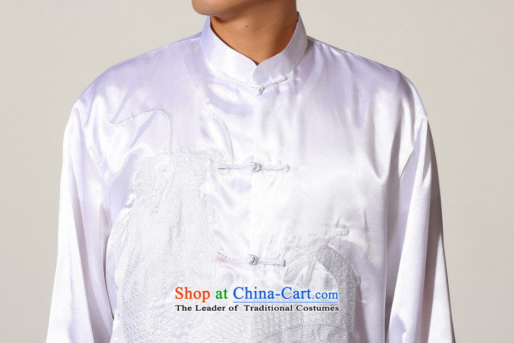 To Jing Ge older men summer Tang dynasty collar silk embroidery Tang Dynasty Chinese Dragon Men long-sleeved kit for larger men's kung fu kit M0010 White XXL recommendations 180-210 catty picture, prices, brand platters! The elections are supplied in the national character of distribution, so action, buy now enjoy more preferential! As soon as possible.