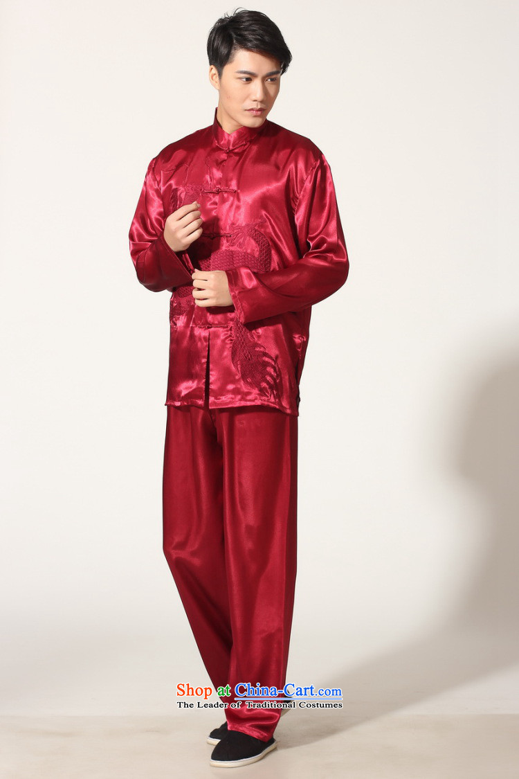 To Jing Ge older men's Tang Dynasty Chinese silk embroidered improved collar Chinese dragon tai chi services for larger men's kung fu kit M0013 wine red M recommendations 100-120 catty picture, prices, brand platters! The elections are supplied in the national character of distribution, so action, buy now enjoy more preferential! As soon as possible.
