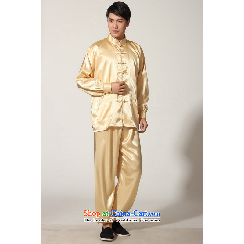 To Jing Ge older men summer Tang dynasty collar silk men long-sleeved kit for larger men's kung fu kit -D GOLD XL recommendations, to mature weighs 160-170 Kok shopping on the Internet has been pressed.