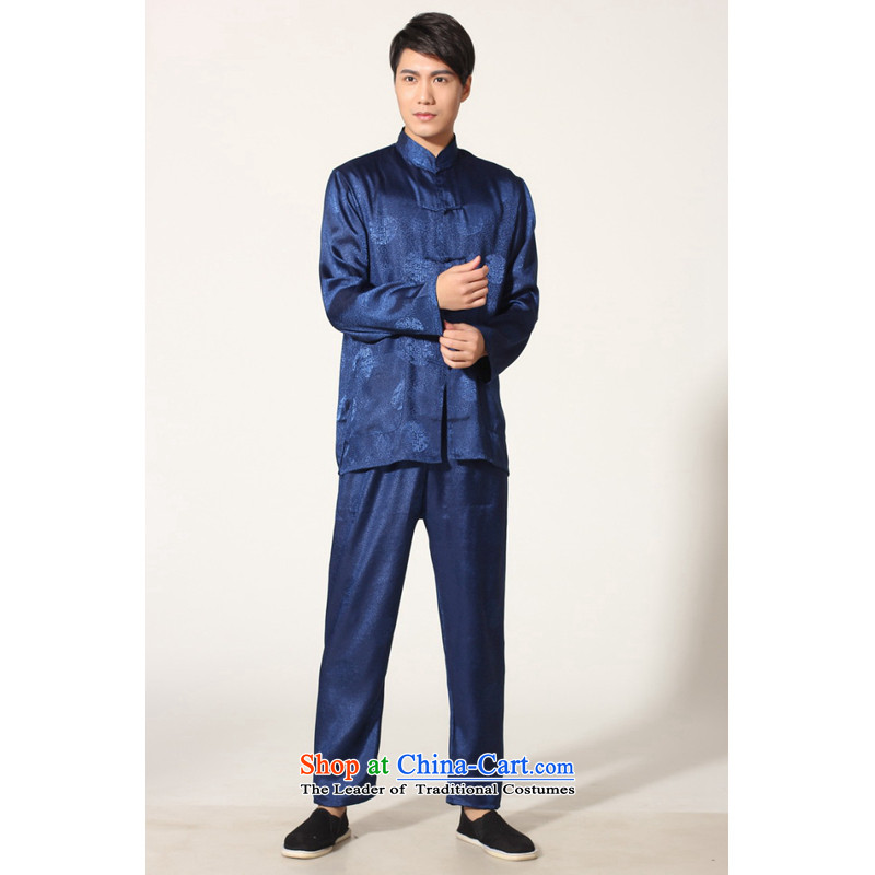 To Jing Ge older men summer Tang dynasty collar silk men long-sleeved kit for larger men's kung fu kit -B on cyan XXL, intended Jing Ge , , , shopping on the Internet