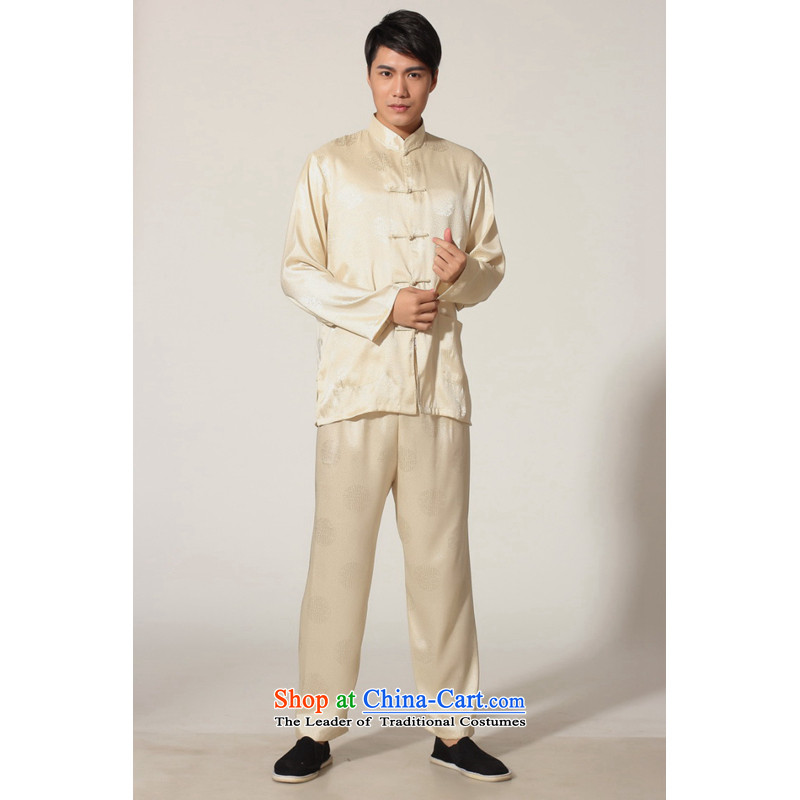 To Jing Ge older men spring and summer Tang dynasty loaded collar silk long-sleeved Tang Dynasty Package men kung fu tai chi M0049 service kit -D GOLD XL recommendations, to mature weighs 160-170 Kok shopping on the Internet has been pressed.