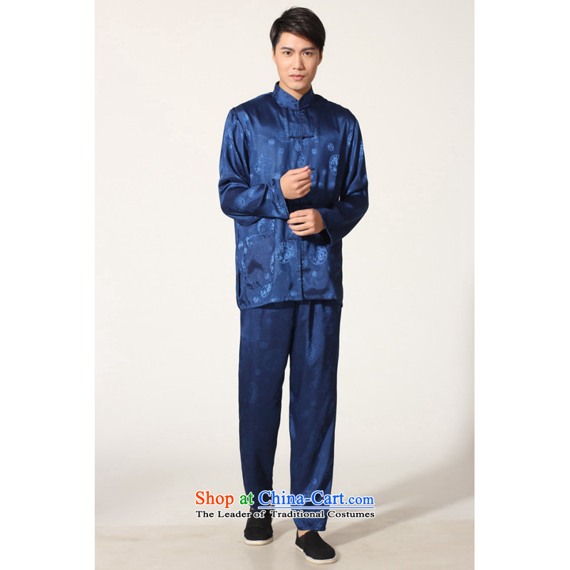 To Jing Ge older men summer Tang dynasty collar silk men long-sleeved kit for larger men's kung fu kit -B on cyan M to Jing Ge , , , shopping on the Internet