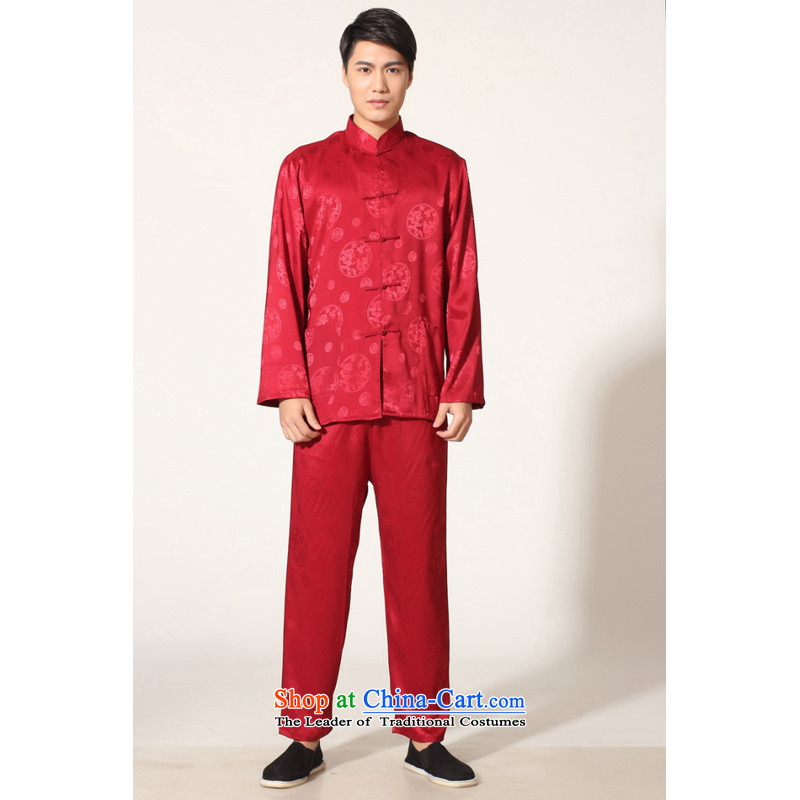To Jing Ge older men summer Tang dynasty collar silk men long-sleeved kit for larger men's kung fu kit -C, wine red , 160-175 recommended XL to Jing Ge , , , shopping on the Internet