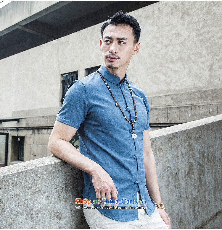 Flax shirt male Short-Sleeve Mock-Neck Summer China wind men national disc detained cotton linen clothes pure color original design of Sau San Tong YQ8TKKY008 Load Blue 3XL picture, prices, brand platters! The elections are supplied in the national character of distribution, so action, buy now enjoy more preferential! As soon as possible.