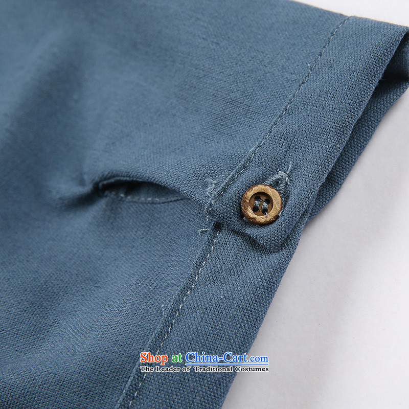 Flax shirt male Short-Sleeve Mock-Neck Summer China wind men national disc detained cotton linen clothes pure color original design of Sau San Tong YQ8TKKY008 BLUE 3XL, replacing oxygen (Y&chic) , , , shopping on the Internet