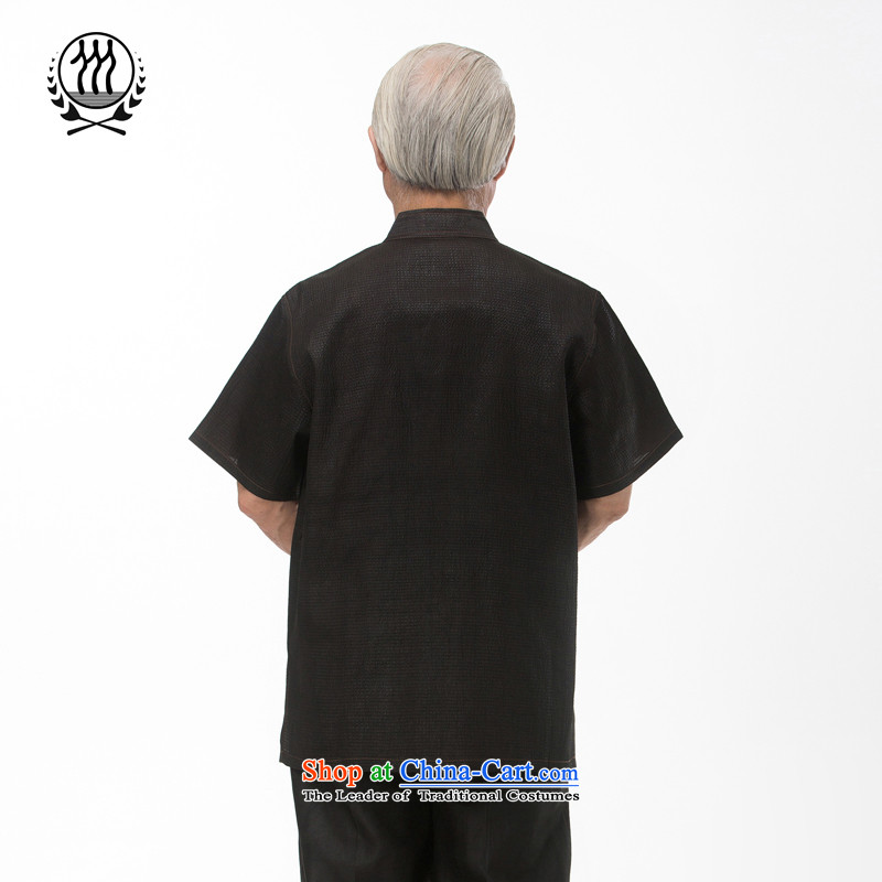 Bosnia and thre line short-sleeved Tang dynasty summer new men incense cloud male silk yarn Tang dynasty in his shirt-sleeves blouse of older men Tang dynasty incense cloud yarn black L/175, thre line (gesaxing and Tobago) , , , shopping on the Internet