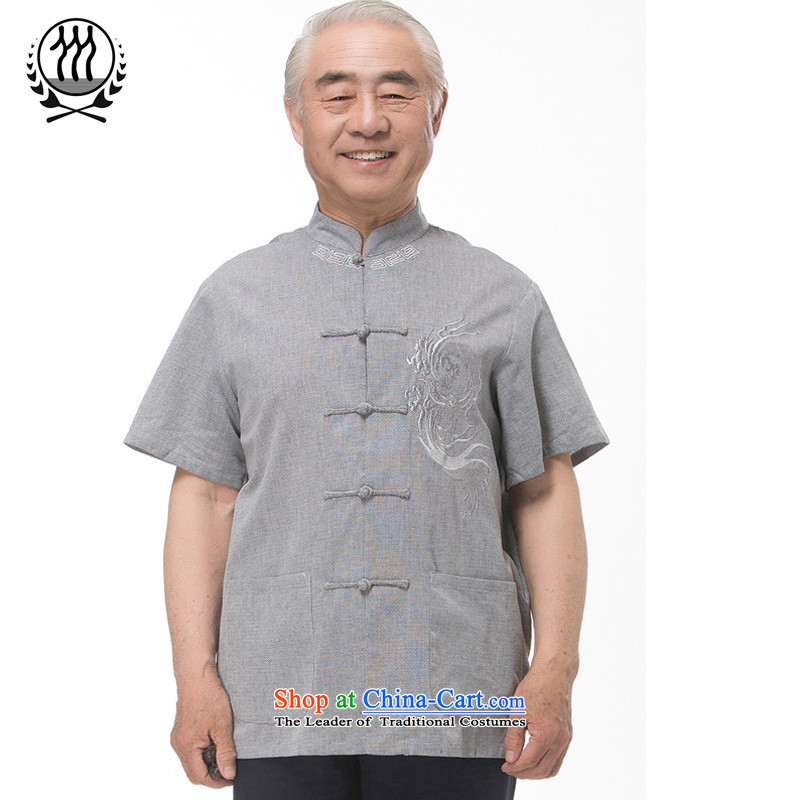 Explosions of Bosnia and 15 new thre summer Chinese men in older summer linen Tang dynasty short-sleeved national dress boutique beige Light Gray Optional 1 color XXL/185, Bosnia and line (gesaxing thre) , , , shopping on the Internet