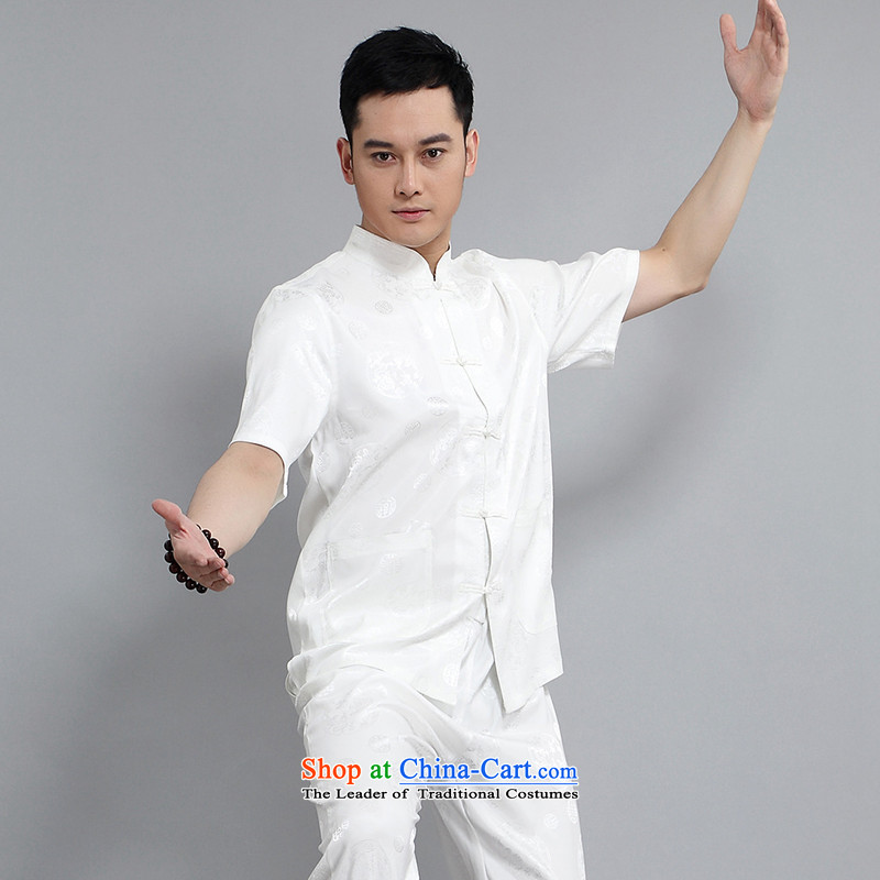 Silver armor Tang Dynasty Short-Sleeve Men spring and summer load of older persons in the Tang dynasty linen short-sleeved men Tang dynasty short-sleeve kit national costumes and white/175 silver Armor , , , shopping on the Internet
