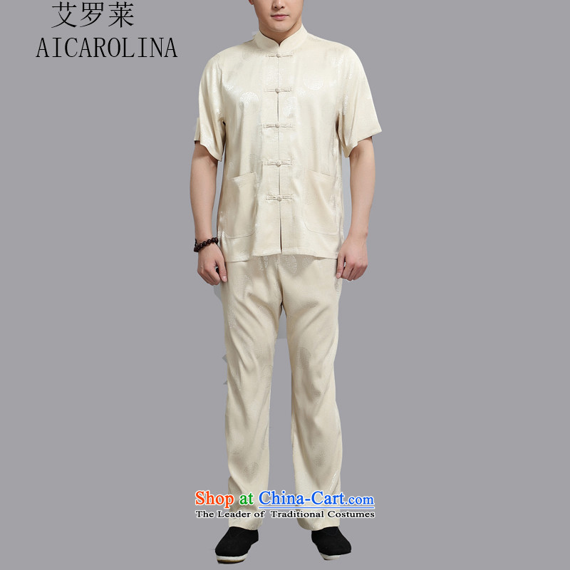 Hiv Rollet 2015 middle-aged men Tang dynasty short-sleeved shirt, older men's summer package gold L_170