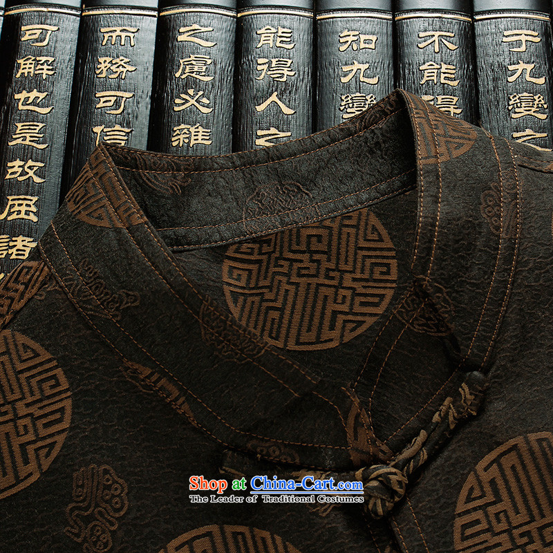 The Lhoba nationality Wei Mephidross warranty 2015 cloud of incense herbs extract from the Tang dynasty men short-sleeved T-shirt summer silk Chinese men aged cloud of incense yarn Tang dynasty short-sleeved brown 4XL, elegant warranty of the Lhoba nation
