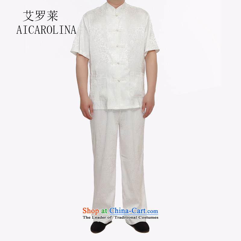 Hiv Rollet Chinese men kit summer New China wind men middle-aged men Tang dynasty short-sleeved shirt pants white?S