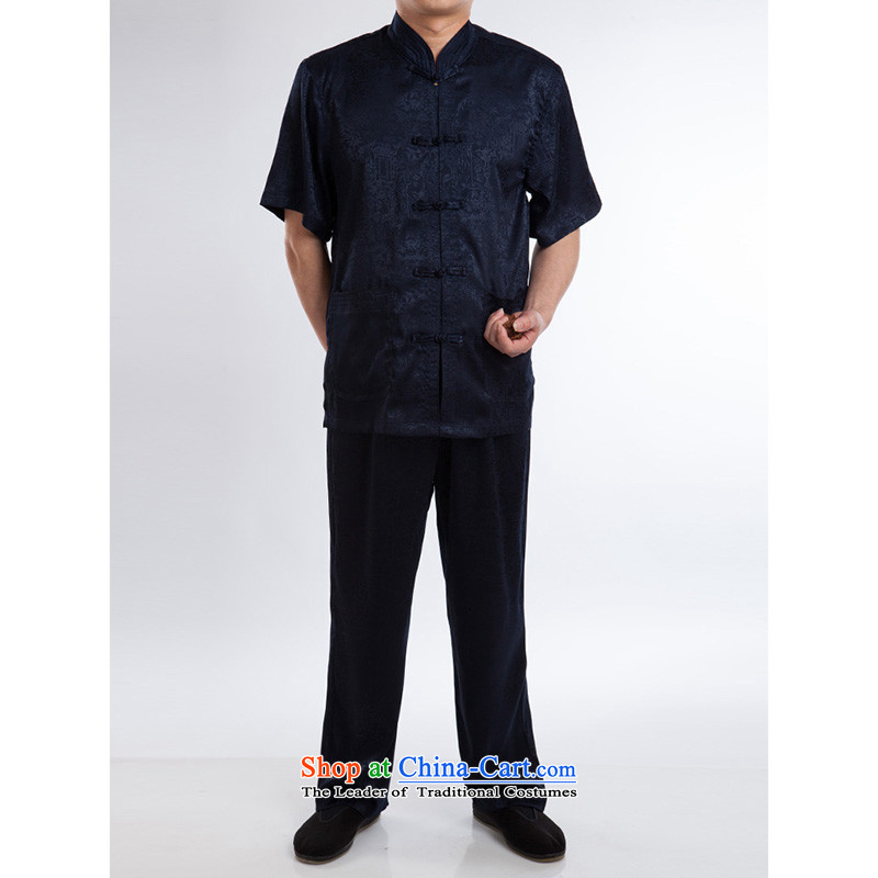 Hundreds of brigade bailv summer stylish thin plate fasteners casual collar short-sleeved comfortable elasticated trousers men's packaged deep blue185