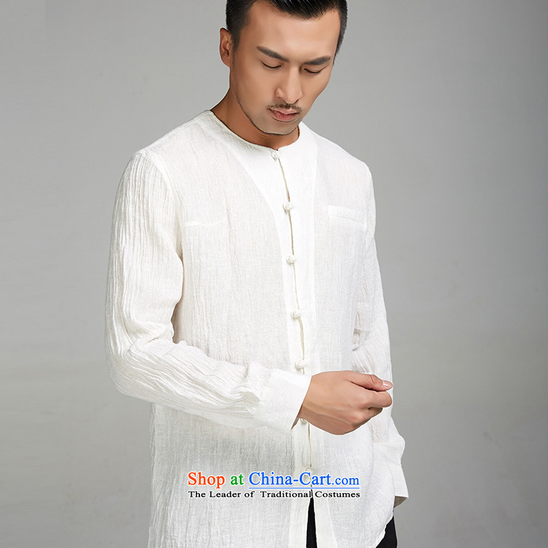 Fudo mute virtual de 2015 new ramie long-sleeved China wind men forming the Tang Dynasty Netherlands youth-neck shirt Chinese clothing white XXL, de fudo shopping on the Internet has been pressed.