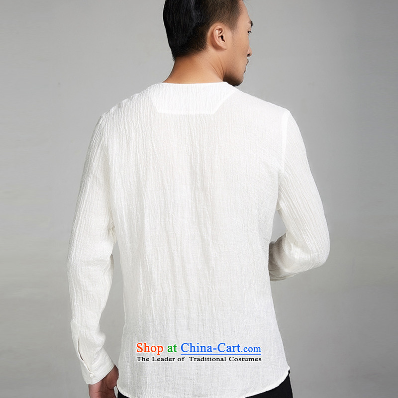 Fudo mute virtual de 2015 new ramie long-sleeved China wind men forming the Tang Dynasty Netherlands youth-neck shirt Chinese clothing white XXL, de fudo shopping on the Internet has been pressed.