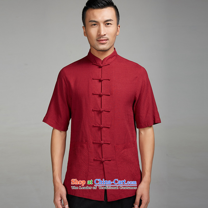 De Fudo Akahi 2015 new cotton linen summer male Tang dynasty short-sleeved ethnic Chinese clothing detained disk manually RED M de fudo shopping on the Internet has been pressed.