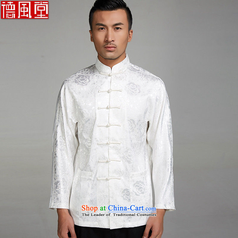 Fudo Mong Kwan Tak 2015 new 100% polyester fitted men's long-sleeved shirt Tang Li Tie side pockets Chinese clothing White M de fudo shopping on the Internet has been pressed.
