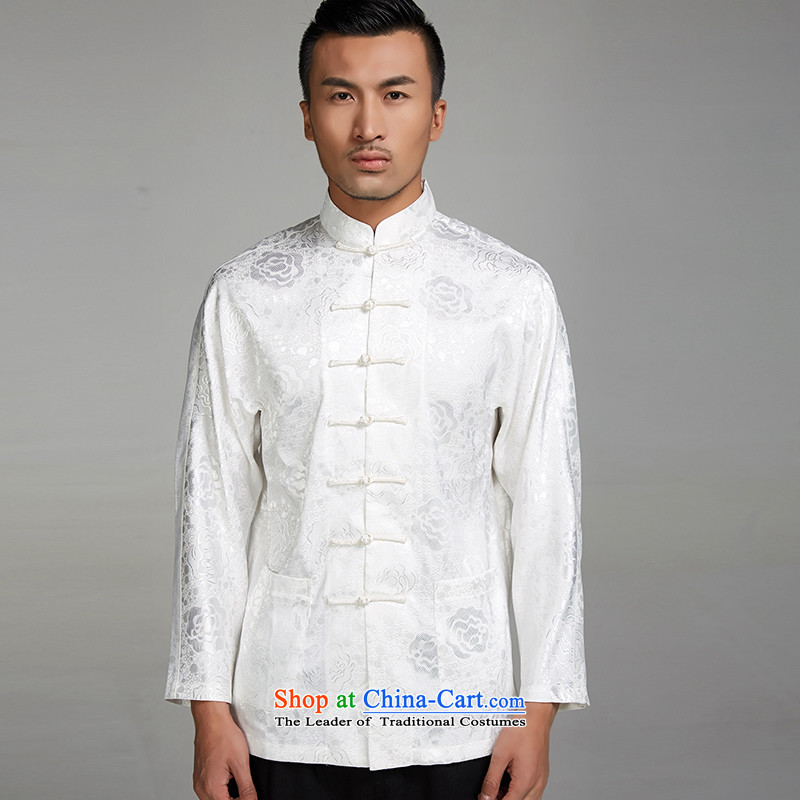Fudo Mong Kwan Tak 2015 new 100% polyester fitted men's long-sleeved shirt Tang Li Tie side pockets Chinese clothing White M de fudo shopping on the Internet has been pressed.