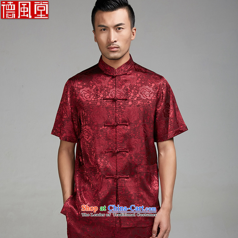 Fudo William De Jun 2015 Summer new  100% polyester half sleeve is detained men Tang dynasty short-sleeved ethnic Chinese clothing RED M de fudo shopping on the Internet has been pressed.