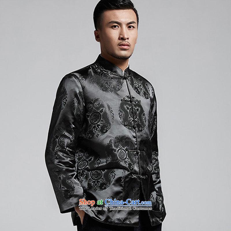 Fudo Lung Chi de 2015 Chinese elderly men Tang dynasty autumn and winter, robe embroidered jacket leisure Chinese clothing black , L'Fudo shopping on the Internet has been pressed.