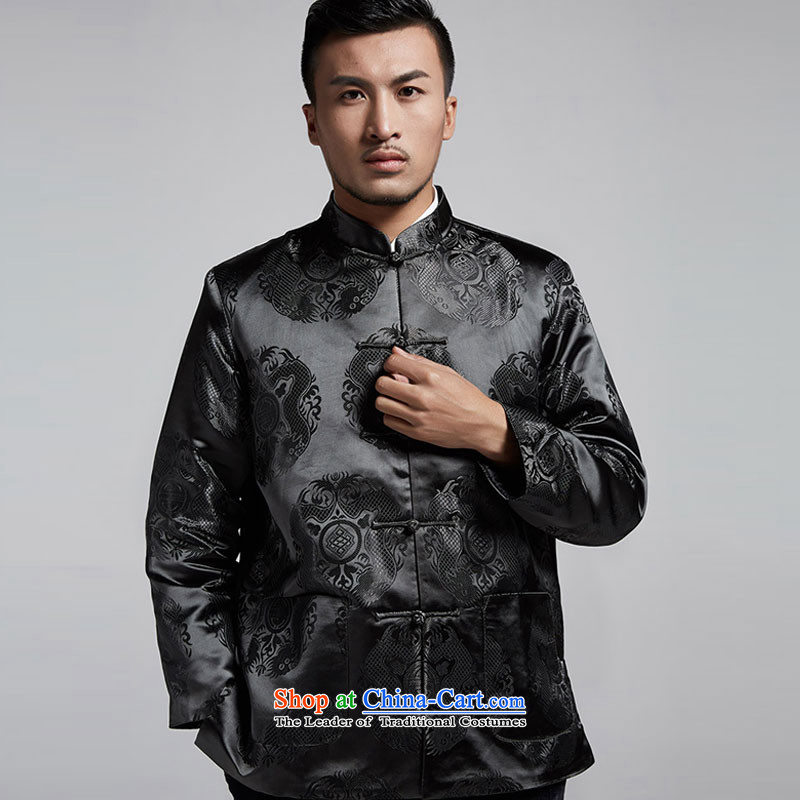 Fudo Lung Chi de 2015 Chinese elderly men Tang dynasty autumn and winter, robe embroidered jacket leisure Chinese clothing black , L'Fudo shopping on the Internet has been pressed.