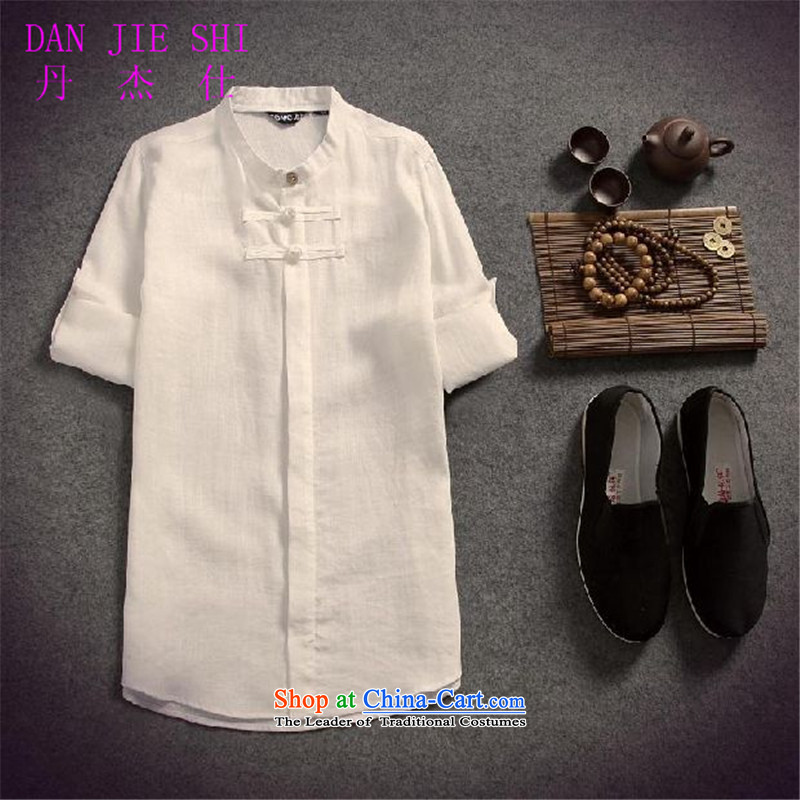 Dan Jie Shi 2015 spring/summer load replacing Men's Shirt cotton linen flax male disc allotted seven points sleeved shirt shirt original China wind Sau San, Navy XXL, Dan Jie Shi (DANJIESHI) , , , shopping on the Internet