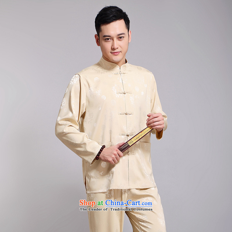 Silver armor Tang dynasty men's summer Tang dynasty male Kit Han-long-sleeved China wind up the clip in silk manually older Chinese men yellow 175 silver Armor , , , shopping on the Internet