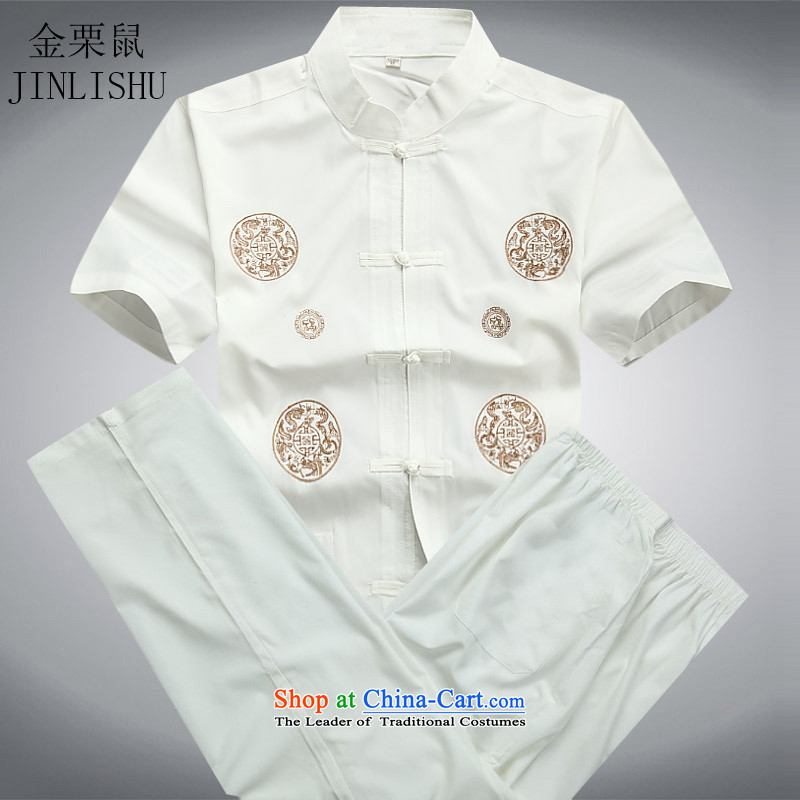 Kanaguri mouse spring and summer men Tang dynasty male summer short-sleeved clothing middle-aged father Han-Tang dynasty elderly Chinese men White Kit XXL, kanaguri mouse (JINLISHU) , , , shopping on the Internet