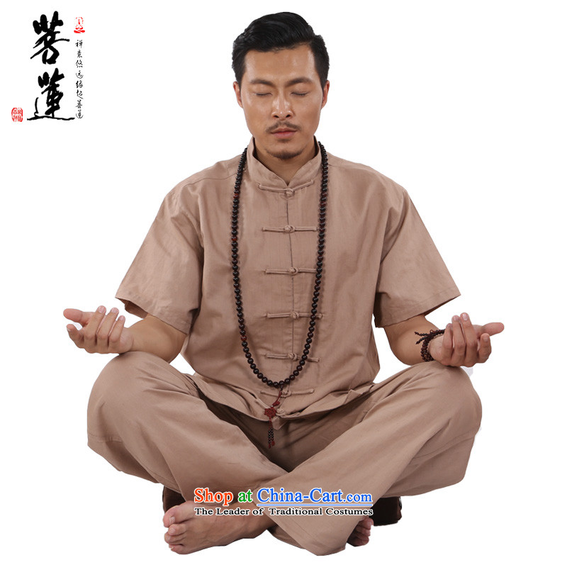 On cotton linen flax Lin Men_ dulls short-sleeved thin, China wind meditation ball yoga meditation tai chi services khaki?S