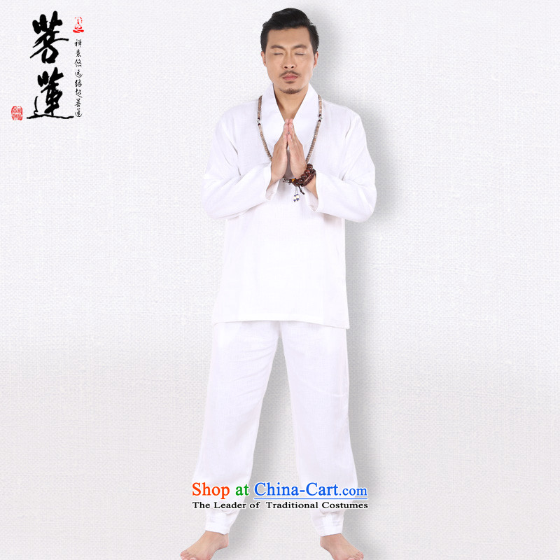 New products offer the Taiwan of Lin linen retro V-Neck meditation ball yoga clothing/men and women of meditation on S white uniform pad Lin , , , shopping on the Internet