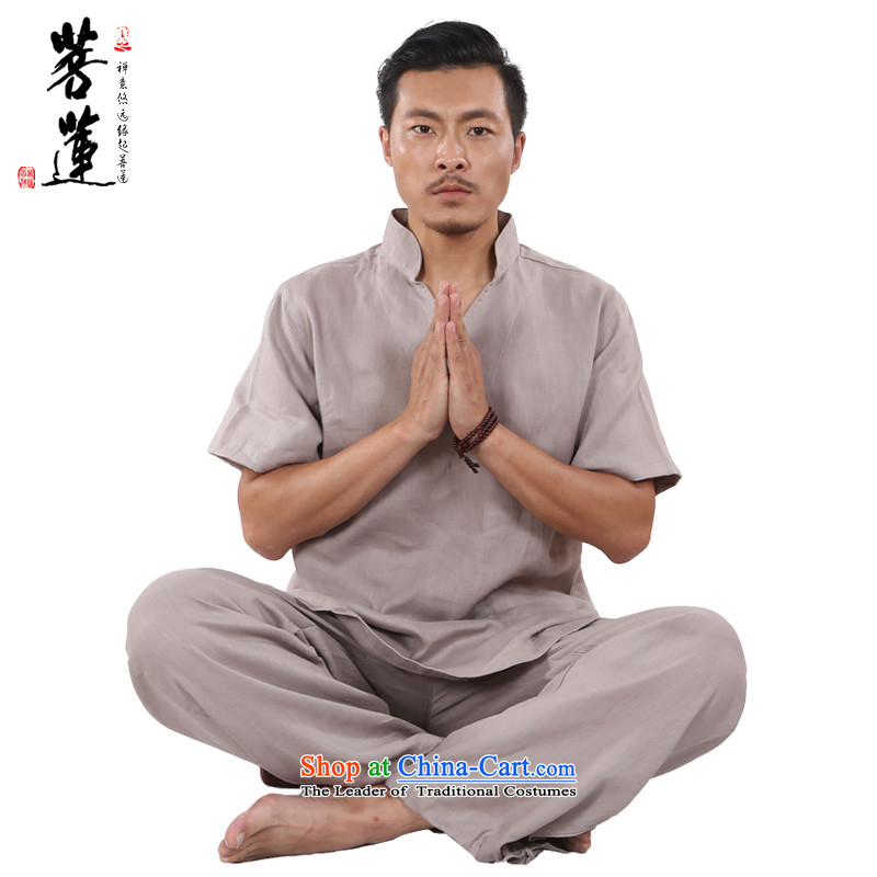 On Lin Yi pure cotton linen retreat linen men Short Sleeve V-Neck meditation meditation China wind-tai chi yoga in gray XL, pursue Wu , , , shopping on the Internet