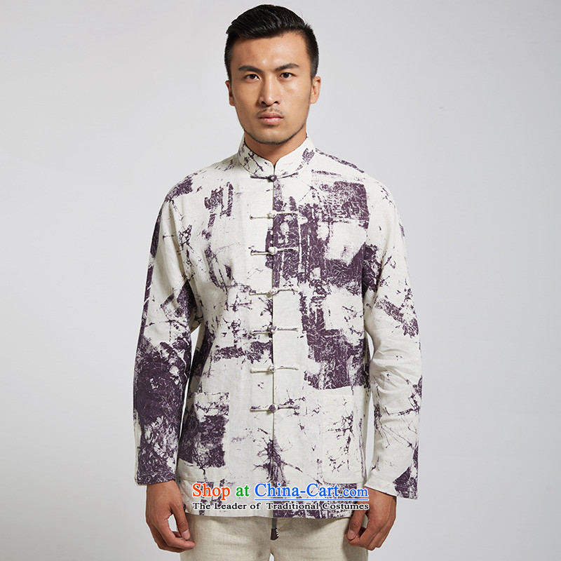 Fudo ink Jun De 2015 new 100% Cotton Men Tang Dynasty Chinese long-sleeved shirt collar shirt with side pockets first White XL, Tak Fudo shopping on the Internet has been pressed.