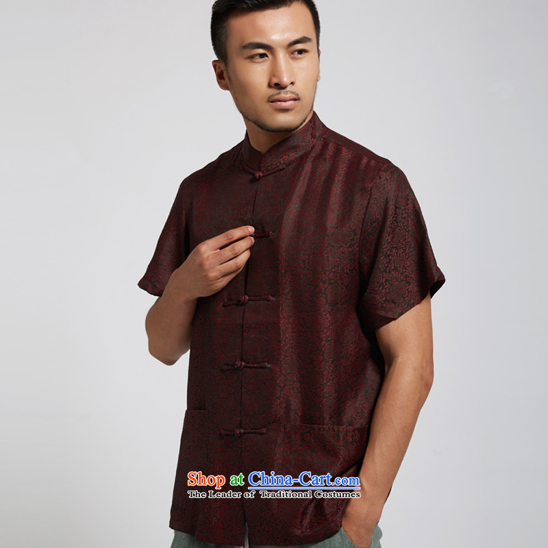 De Fudo cloud- summer 2015 new cloud of incense yarn men Tang dynasty short-sleeved Chinese clothing dark red XL, Tak Fudo shopping on the Internet has been pressed.