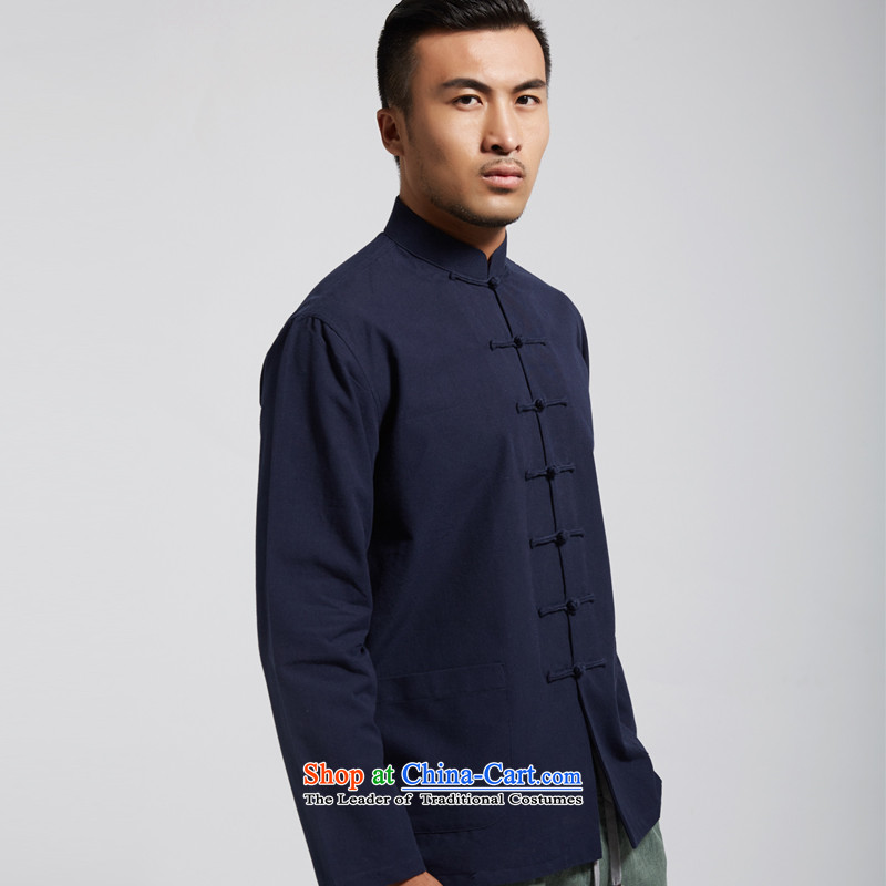 De Fudo mass in spring and autumn 2015 long-sleeved shirt New Men Tang Dynasty Chinese clothing dark blue long-sleeved , L'Fudo shopping on the Internet has been pressed.