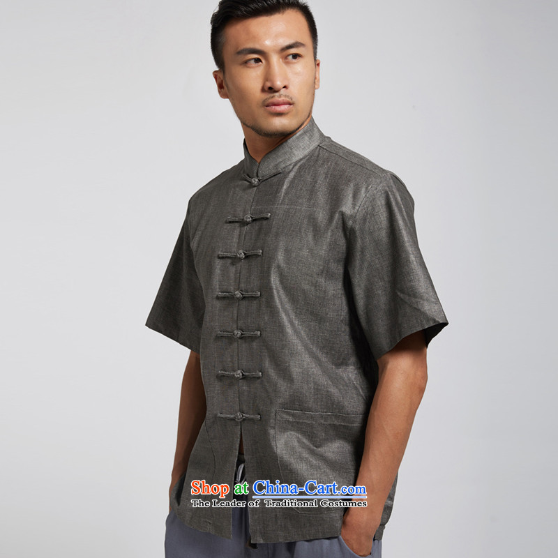 De Fudo Diligence 2015 Summer cotton linen men Tang dynasty short-sleeved traditional style seven detained on Chinese clothing dark gray XL, Tak Fudo shopping on the Internet has been pressed.
