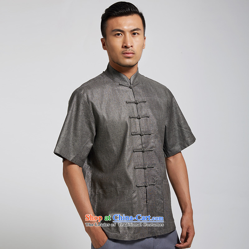 De Fudo Diligence 2015 Summer cotton linen men Tang dynasty short-sleeved traditional style seven detained on Chinese clothing dark gray XL, Tak Fudo shopping on the Internet has been pressed.