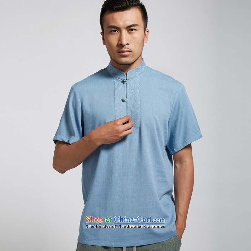 Fudo man of de 2015 Summer linen men Tang dynasty China wind short-sleeved blue L/165, Chinese clothing de fudo shopping on the Internet has been pressed.